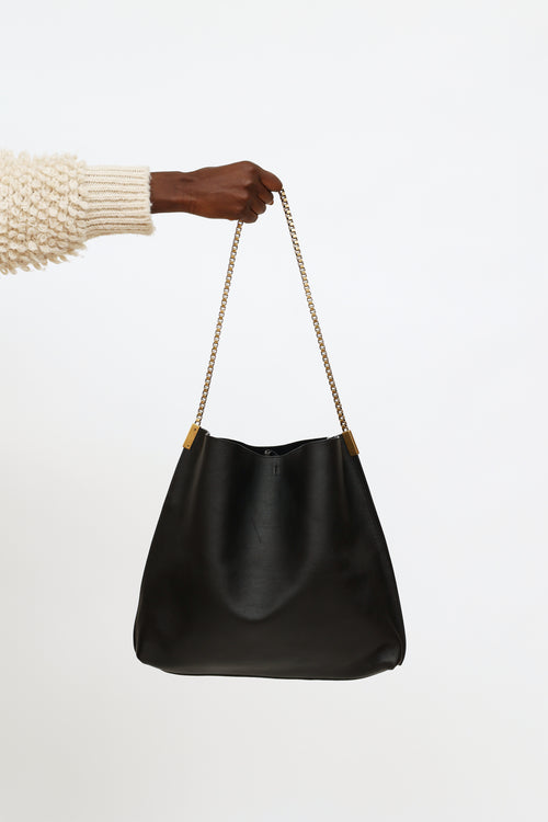 Saint Laurent Black Smooth Leather Suzanne Medium Hobo Chain Bag