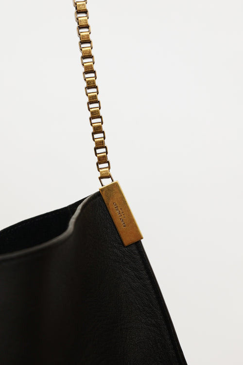 Saint Laurent Black Smooth Leather Suzanne Medium Hobo Chain Bag