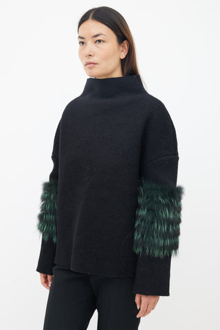 Saks Potts Black Billie Fur Sleeve Sweater