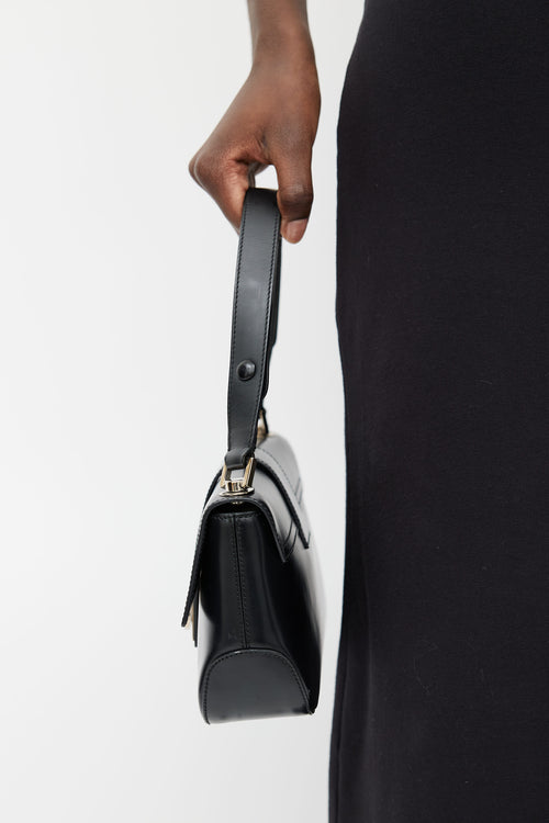 Salvatore Ferragamo Black Patent Leather & Silver-Tone Gancini Lock Bag
