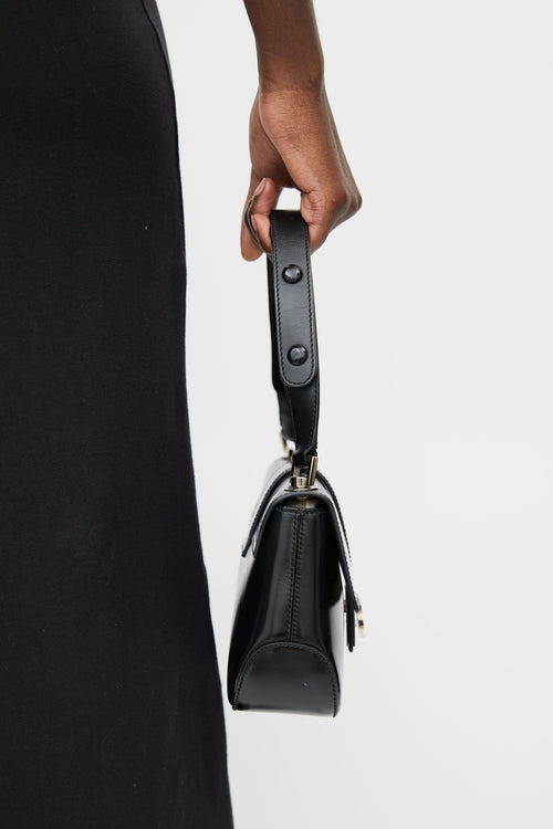 Salvatore Ferragamo Black Patent Leather & Silver-Tone Gancini Lock Bag