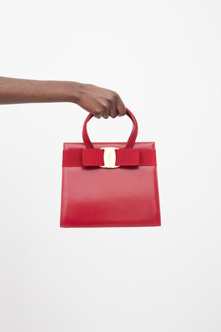 Salvatore Ferragamo Red Leather Vara Bow Shoulder Bag