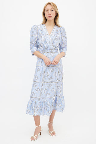 Sandro Light Blue & White Silk  Enrika Paisley Wrap Dress