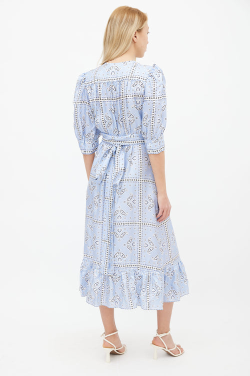 Sandro Light Blue & White Silk  Enrika Paisley Wrap Dress