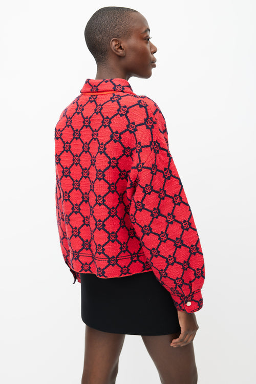 Sandro Red & Navy Cotton Woven Pattern Jacket
