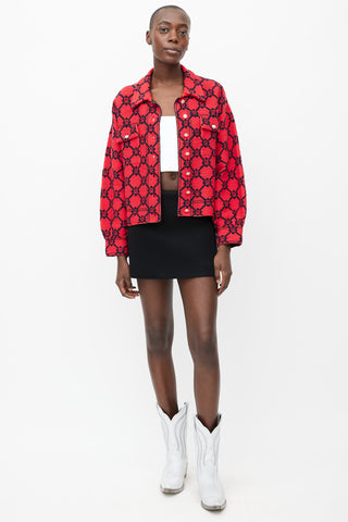 Sandro Red & Navy Cotton Woven Pattern Jacket