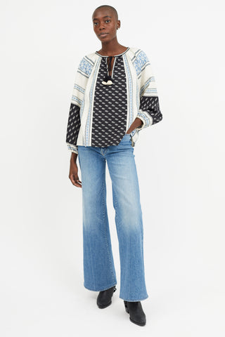 Sea Cream Multicolour Embroidery  Top