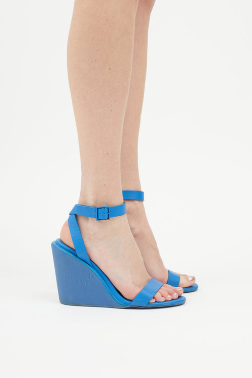 See by Chloé Blue Leather Ankle Strap Sandal Wedge