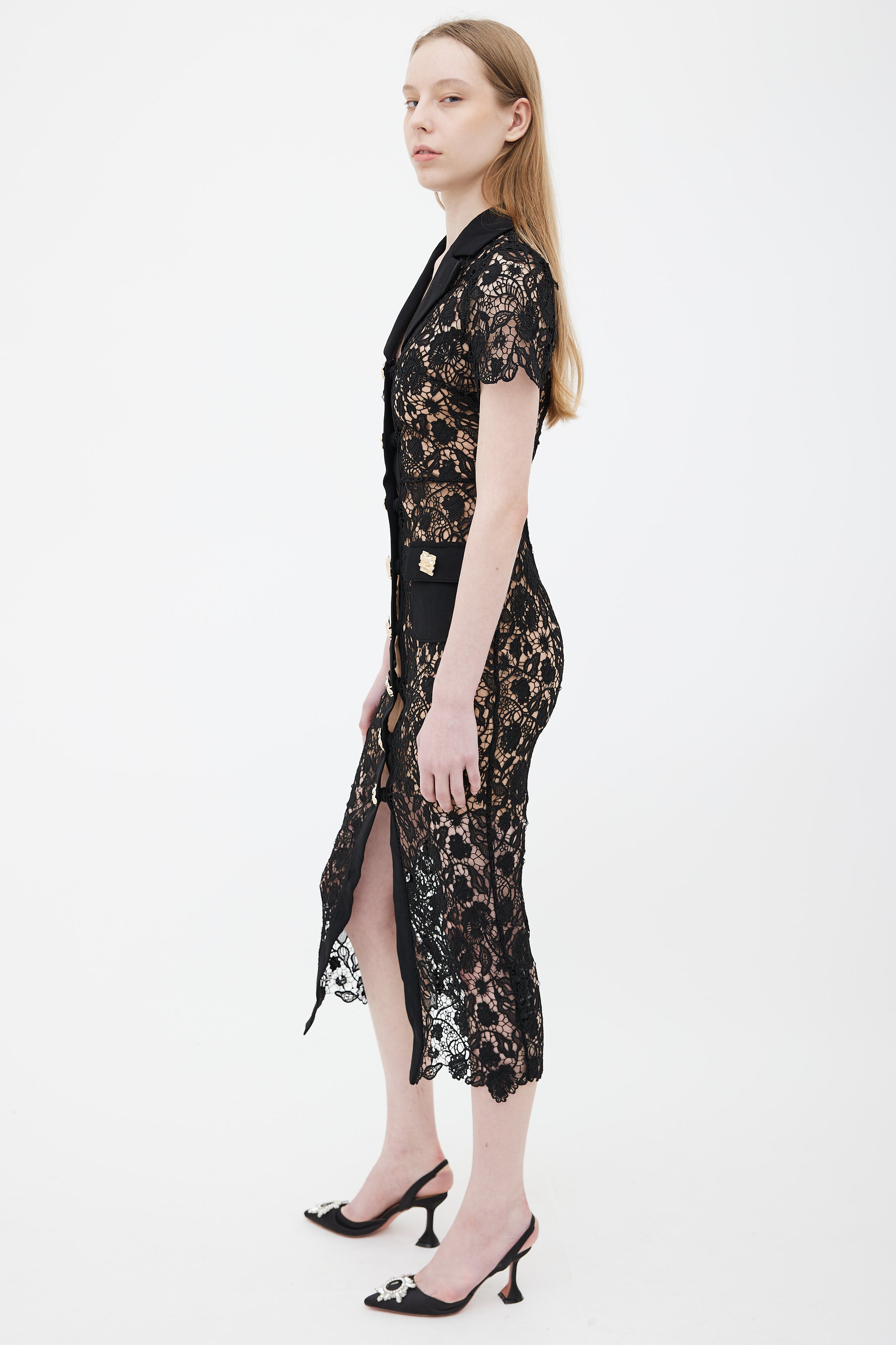 Self-Portrait // Black Magnolia Lace Midi Dress – VSP Consignment