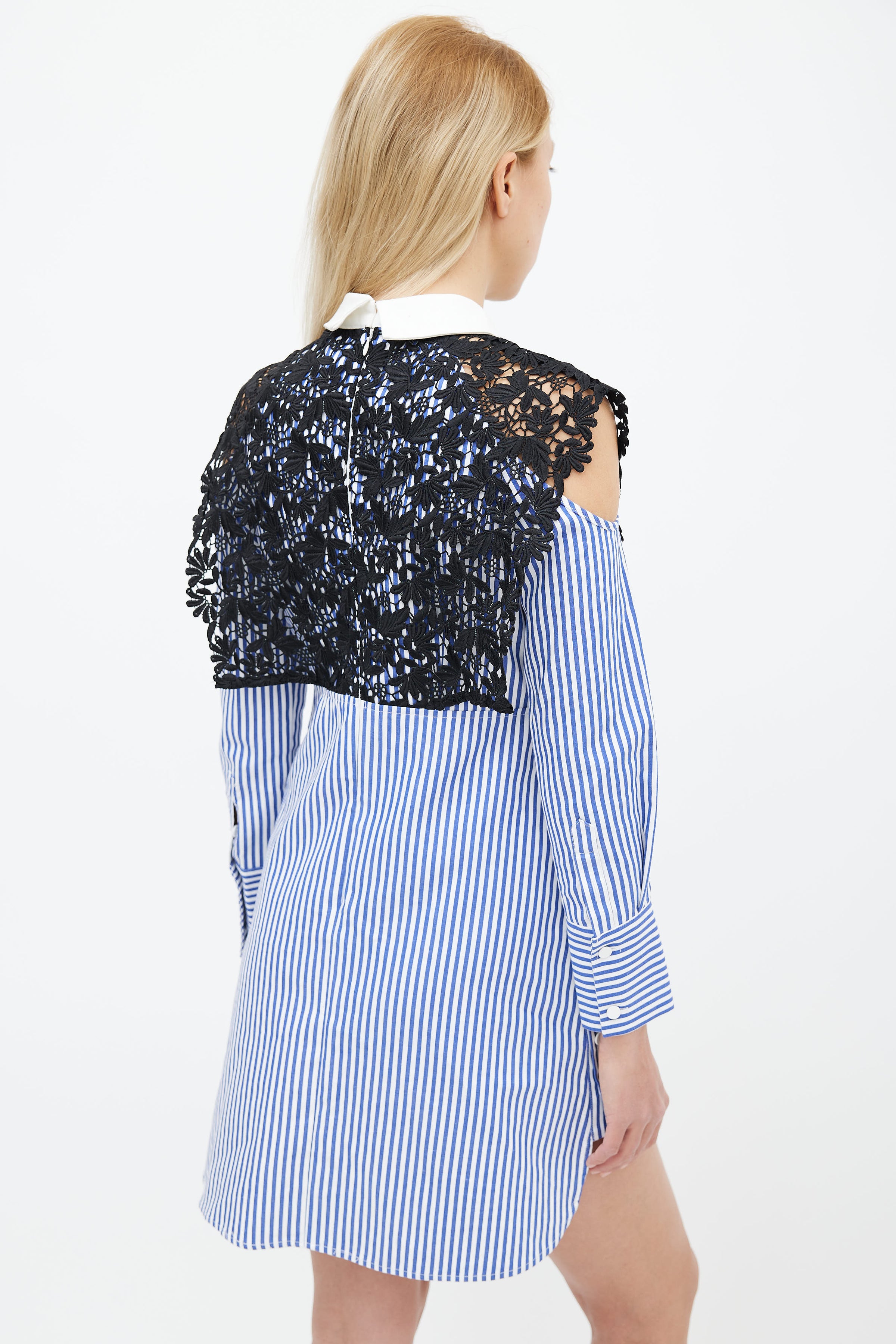 Self-Portrait // Blue & White Stripe Lace Overlay Shirt Dress – VSP  Consignment