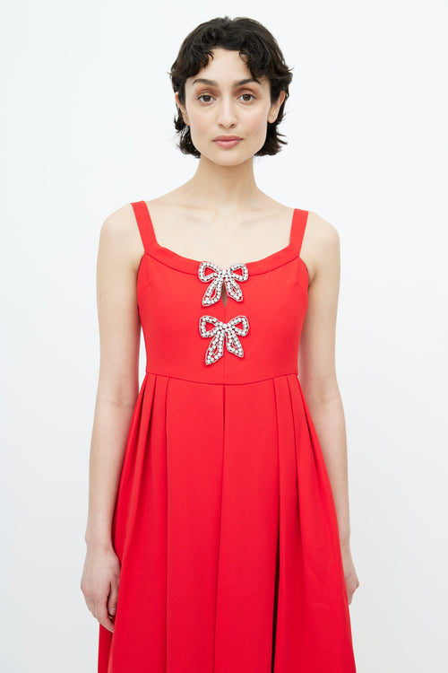 Self-Portrait Red & Silver Bow Embellished Dress