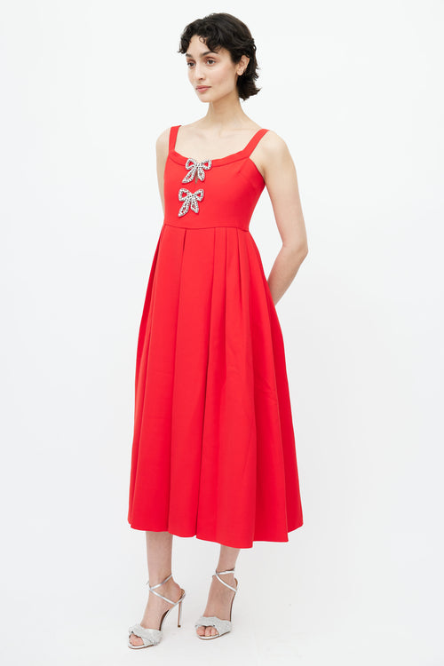 Self-Portrait Red & Silver Bow Embellished Dress