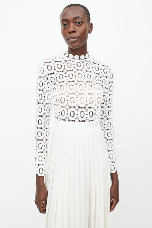 Self Portrait White Crochet Pleated Maxi Dress