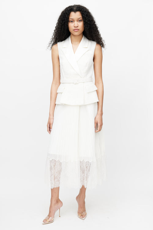 Self-Portrait White Sleeveless Tailored Wrap Dress