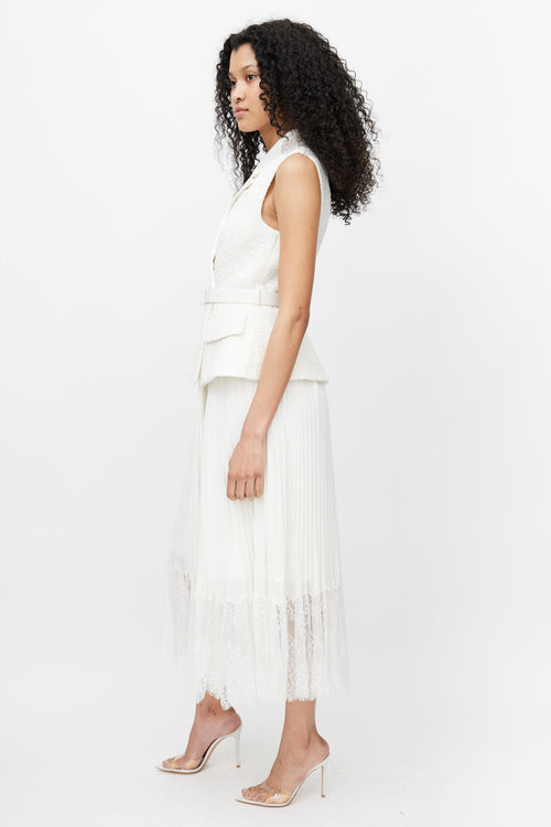 Self-Portrait White Sleeveless Tailored Wrap Dress
