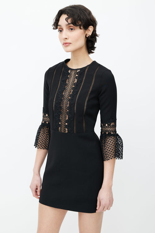 Self Portrait Black Lace Quarter Sleeves Mini Dress