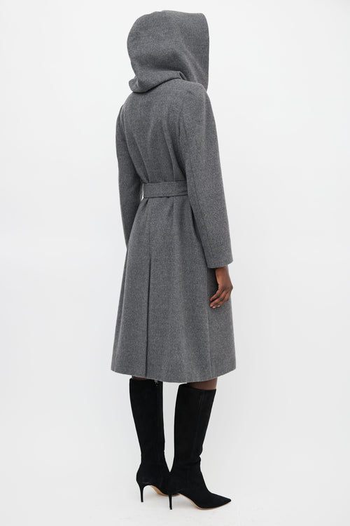 Sentaler Grey Wool Shawl Hooded Coat
