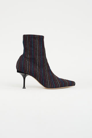 Sergio Rossi Black Multi Glitter Stripe Sock Boot