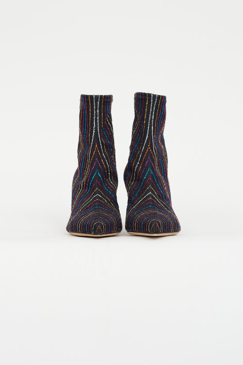 Sergio Rossi Black Multi Glitter Stripe Sock Boot