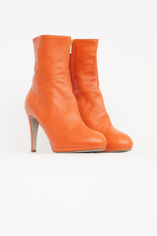 Sergio Rossi Orange Leather Ankle Boot