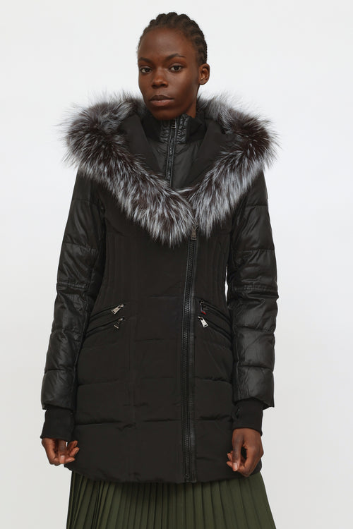 Sicily Clothing Black Down Fur Trim Jacket