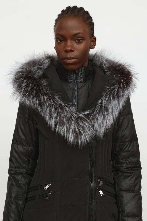 Sicily Clothing Black Down Fur Trim Jacket