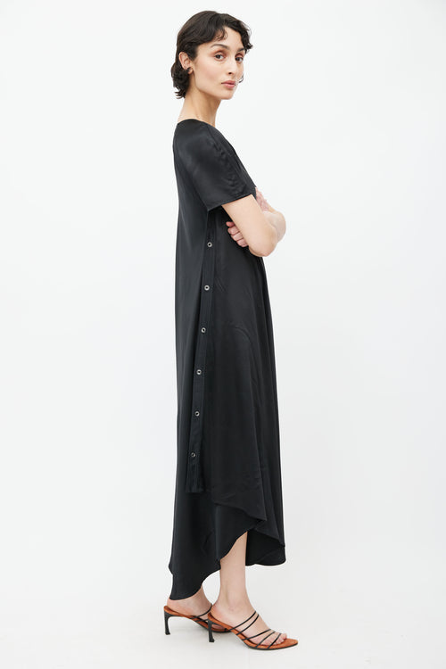 Sies Marjan Black Satin Snap Button Midi Dress