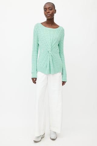 Sies Marjan Mint Green Cable Knit Front Knot  Sweater