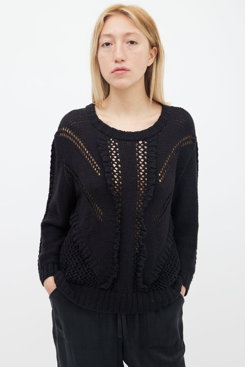 Smythe x Augden Black Crochet & Knit Ruffle Sweater