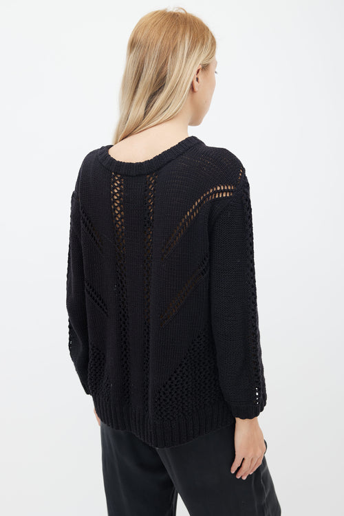 Smythe x Augden Black Crochet & Knit Ruffle Sweater