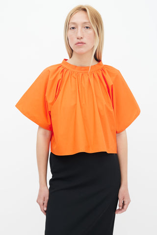 Orange Gathered Short Sleeve Blouse