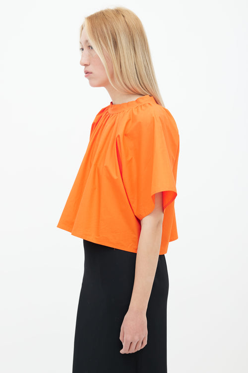 Orange Gathered Short Sleeve Blouse