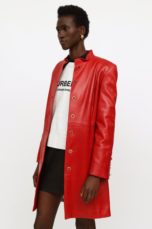 St. John Red Leather Long Jacket