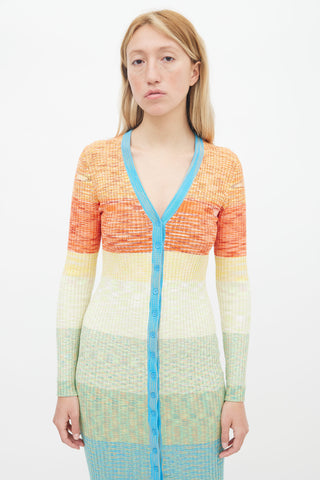 Staud Multicolor Ribbed Button Up Sweater Dress