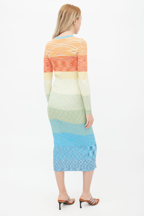 Staud Multicolor Ribbed Button Up Sweater Dress