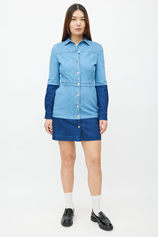 Stella McCartney Blue Two-Tone Denim Long Sleeve Dress
