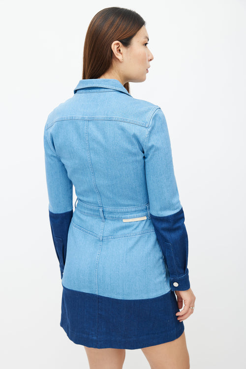 Stella McCartney Blue Two-Tone Denim Long Sleeve Dress