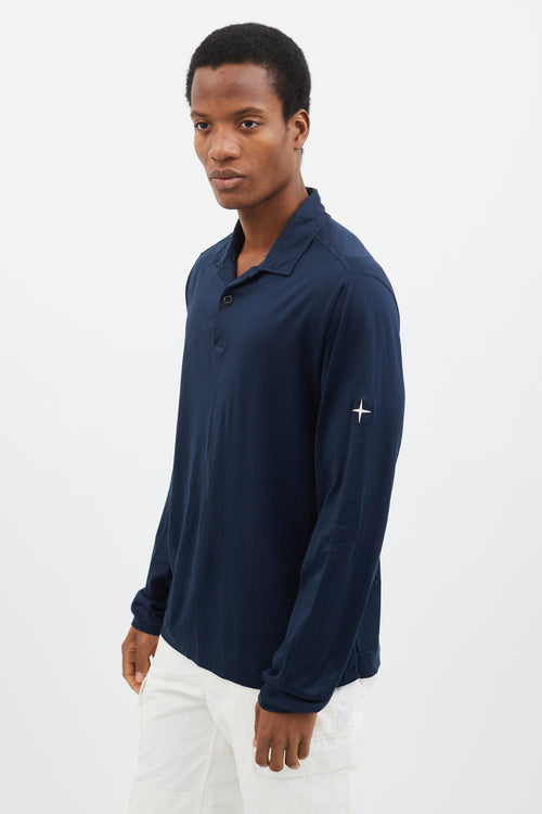 Stone Island Navy Polo Long Sleeve  Shirt