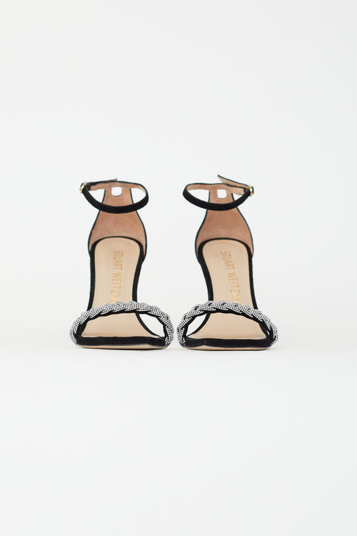 Stuart Weitzman Black Suede Nudistcurve 100 Embellished Ankle-Strap Sandal Heel