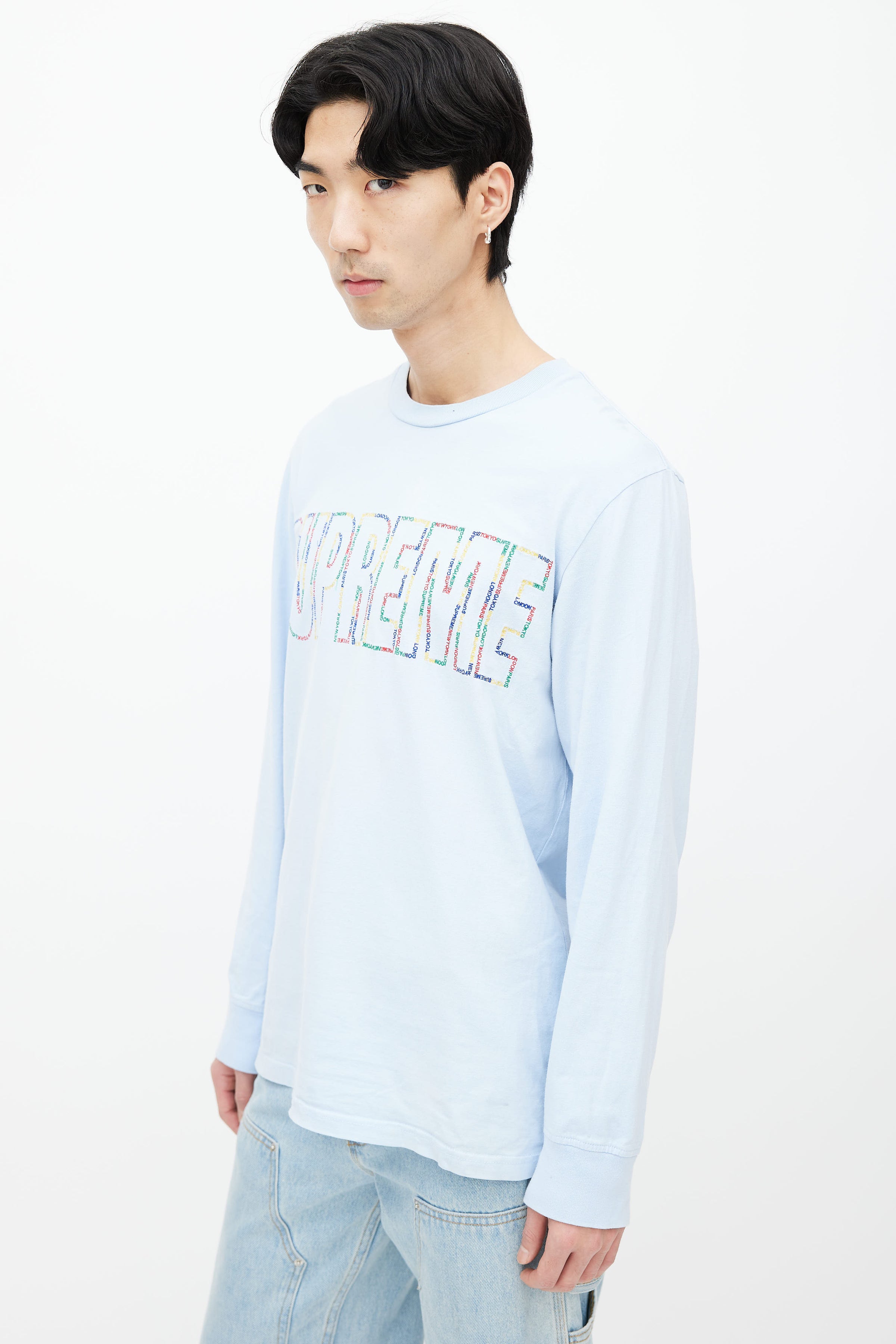 Supreme // Light Blue Embroidered Logo Long Sleeve Top – VSP Consignment