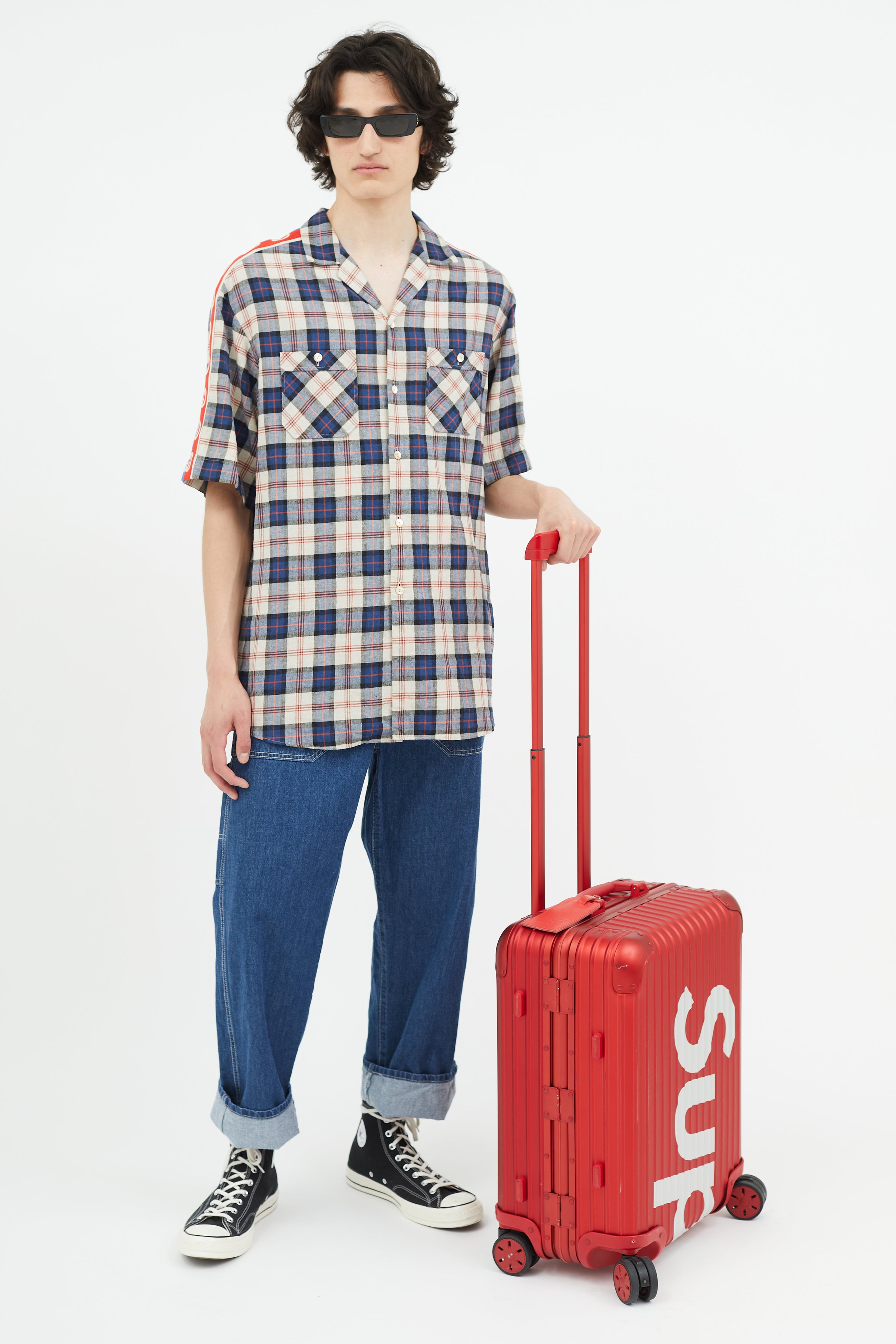 Rimowa // x Supreme 45L Red u0026 White Logo Hard Case Topas Luggage – VSP  Consignment