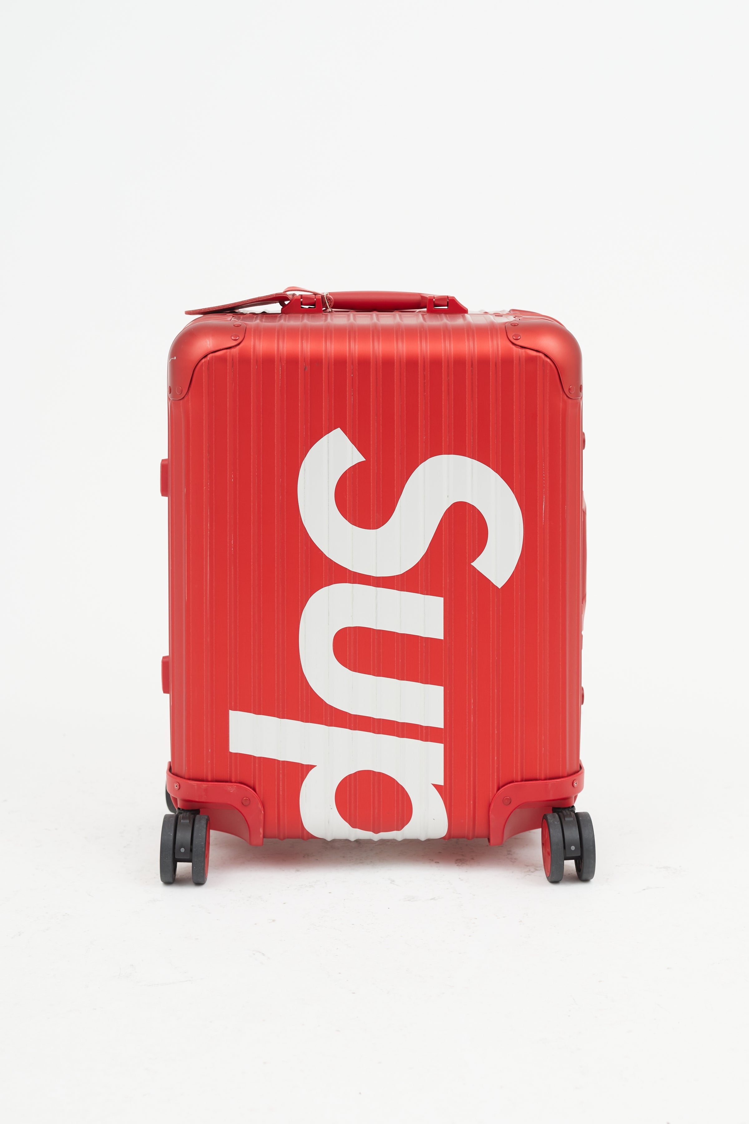 Rimowa // x Supreme 45L Red & White Logo Hard Case Topas Luggage – VSP  Consignment