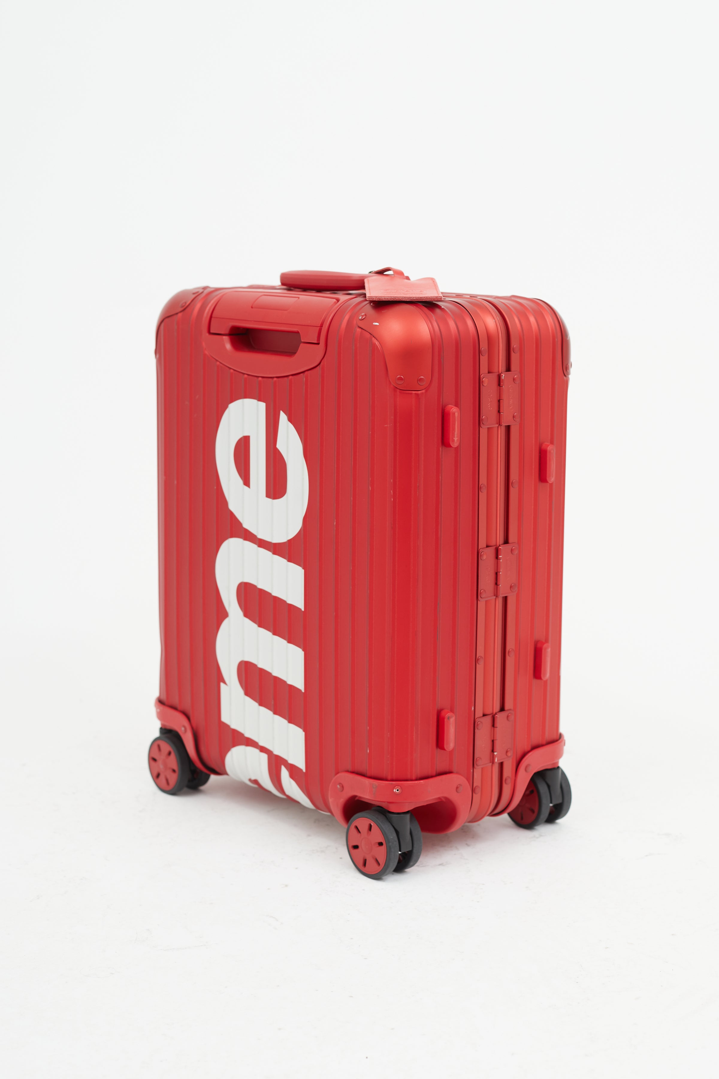 Rimowa // x Supreme 45L Red & White Logo Hard Case Topas Luggage – VSP  Consignment