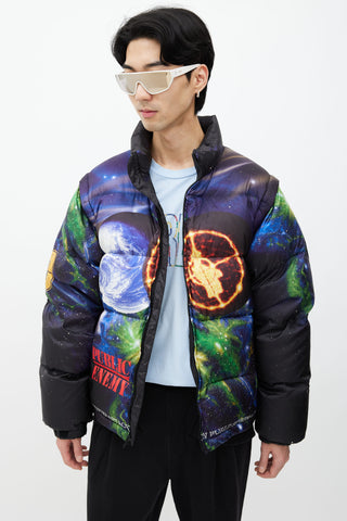 Supreme x Undercover x Public Enemy Black & Multi Print Puffer Jacket