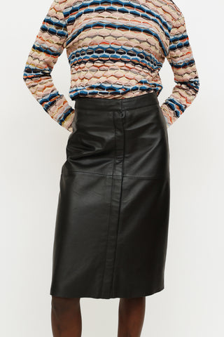 Walter Baker Black Button-Up Leather Skirt