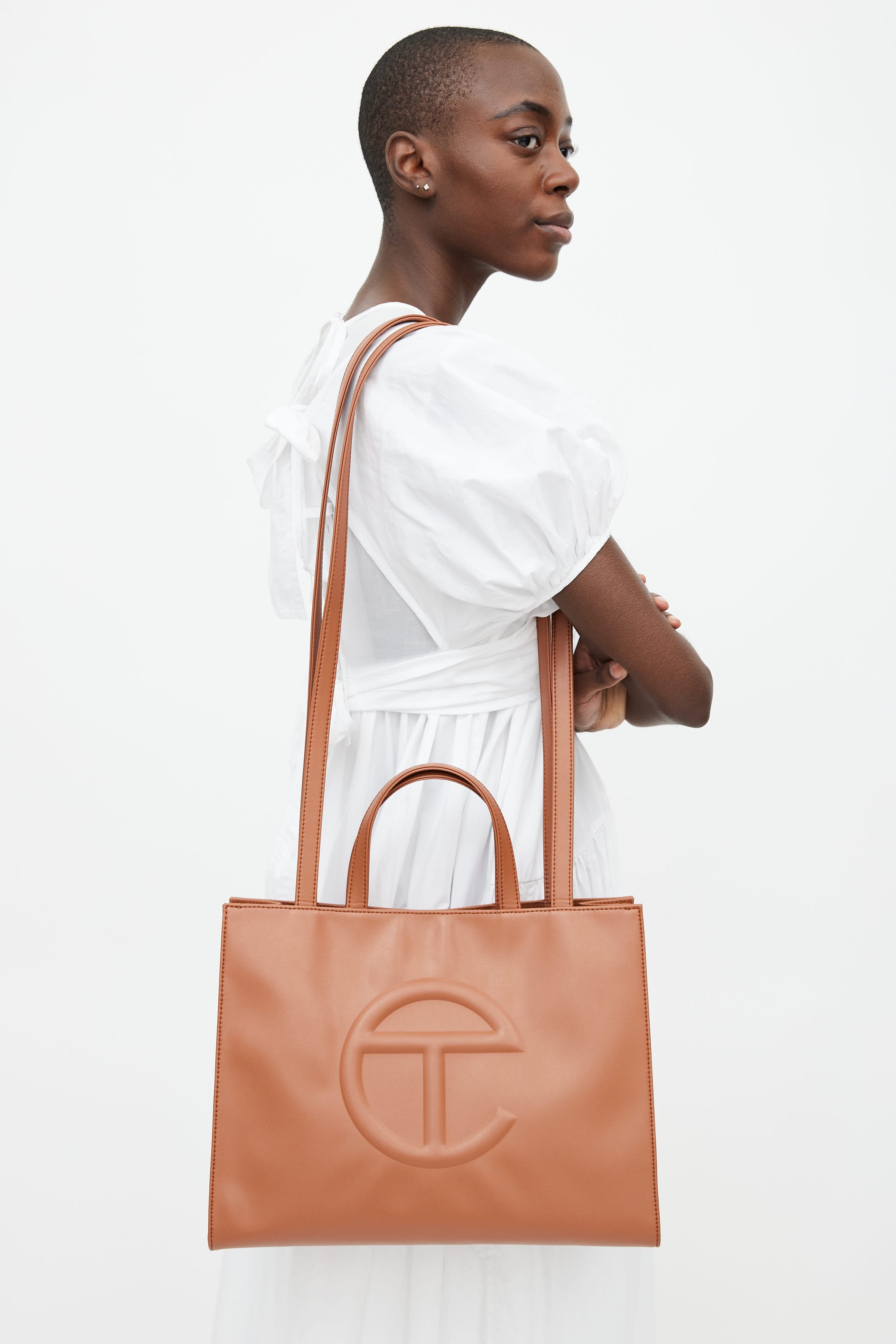 Telfar Medium Logo Shopping Bag in Brown