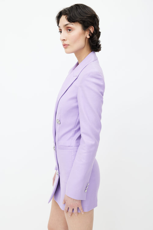 The Attico Purple Rhinestone Button Blazer Dress