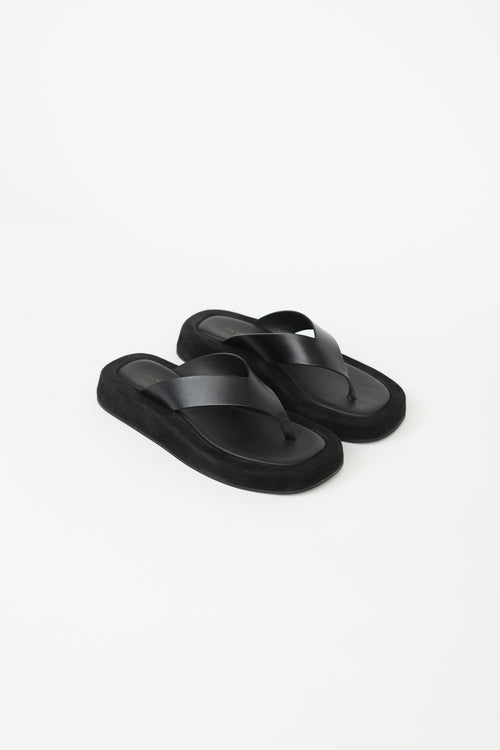 The Row Black Leather & Suede Ginza Sandal