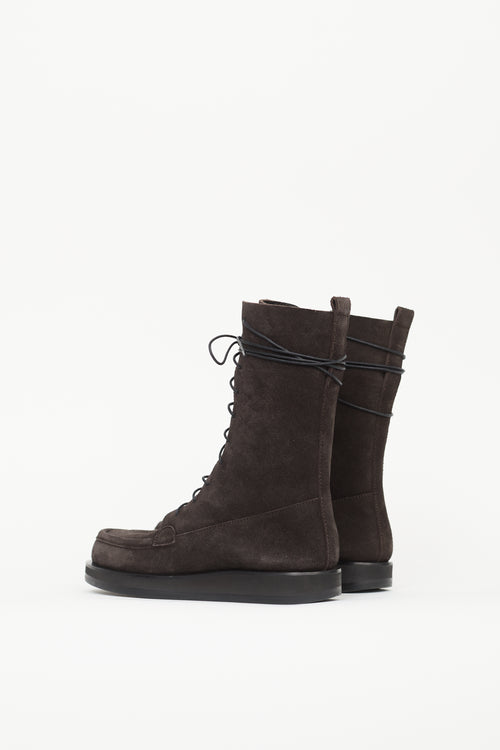 The Row Dark Brown Suede Patty Lace-Up Combat Boot