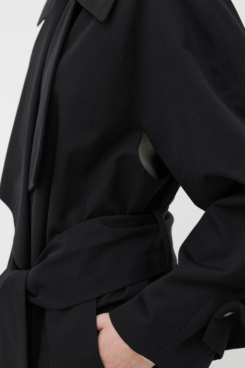 The Row Black Cotton Waist Belt Long Trench Coat